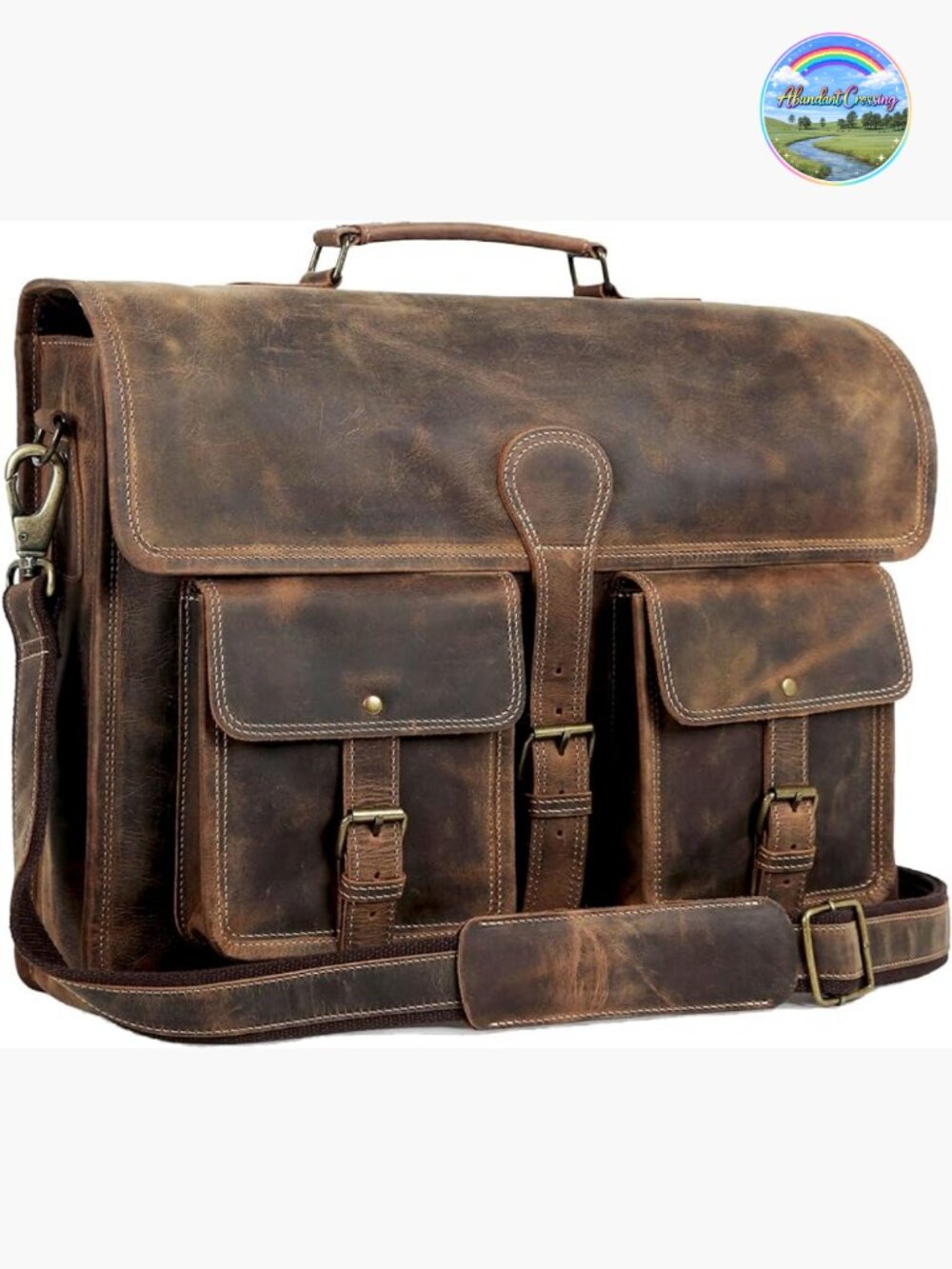 Premium Buffalo Leather 18 inch Laptop Messenger Bag Briefcase Office Satchel
